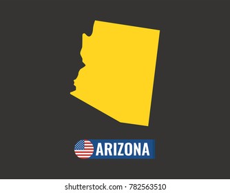 Arizona map isolated on black background silhouette. Arizona USA state. American flag. Vector illustration.