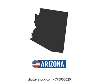 Arizona map isolated on white background silhouette. Arizona USA state. American flag. Vector illustration.