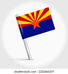 Arizona map pin flag icon. Pennant map marker on a metal needle. 3D realistic vector illustration.