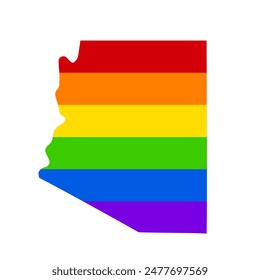 Arizona map rainbow LGBT flag. LGBTQ pride month sign. Vector template for typography poster, banner, flyer, greeting card, etc