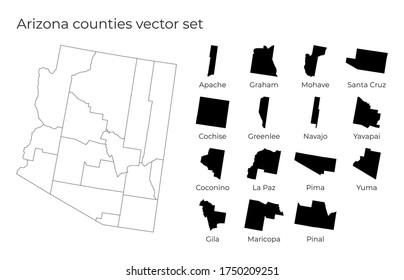 Arizona map with shapes of regions. Blank vector map of the US state with counties. Borders of the US state for your infographic. Vector illustration.