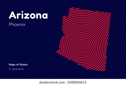Arizona Map in Spiral Formation: Phoenix Takes Center Stage. Fingerprint and stripes pattern. American states maps