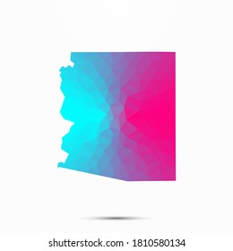 Arizona map triangle low poly geometric polygonal abstract style. Cyan pink gradient abstract tessellation modern design background low poly Arizona abstract map. Vector illustration