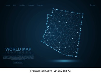Arizona Map - USA Map mash line and point scales on blue technology background. Wire Frame 3D mesh polygonal network line, design sphere, dot and structure - Vector illustration eps 10
