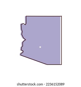 Arizona map vector illustration. Lavender colored map of south west state with the capital - Phoenix. United States od America, infographics, geography concepts.