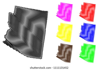 Arizona map vector illustration, scribble sketch Arizona map black, red, blue, green, yellow, purple