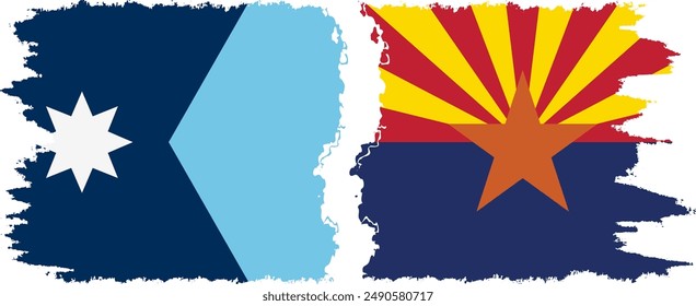 Arizona and Minnesota states grunge brush flags connection, vector