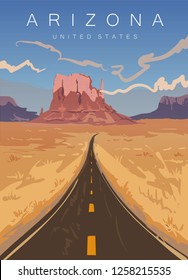 Arizona Modern Vector Illustration. Road In The Arizona Desert,United States.