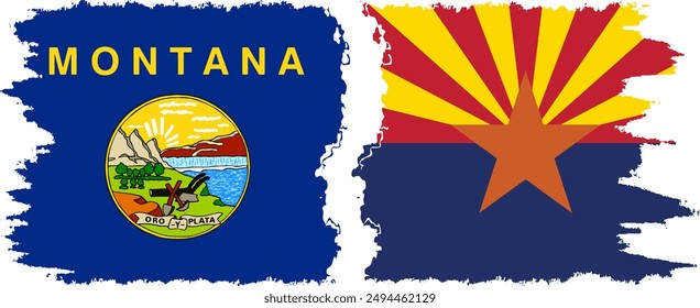 Arizona and Montana states grunge brush flags connection, vector