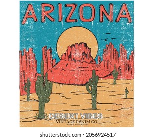 Arizona mountain hand sketch drawing artwork for t shirt and others. Desert graphic vector artwork design.