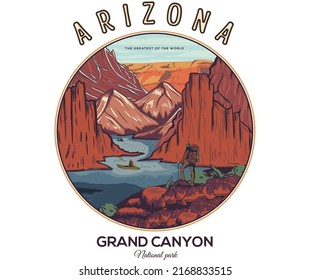 Arizona Nationalpark Vektorgrafik-Design für Bekleidung, Aufkleber, Plakate, Hintergrund und andere. Vintage-Kunstwerke aus Wildsee. Grand Canyon Abenteuer T-Shirt Design. 