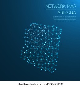 Arizona network map. Abstract polygonal Arizona network map design with glowing dots and lines. Map of Arizona networks. Vector illustration.
