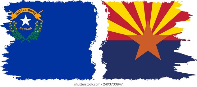 Arizona and Nevada states grunge brush flags connection, vector