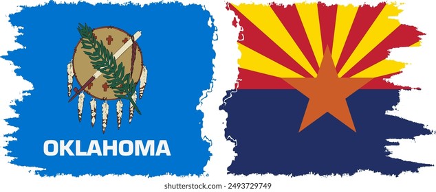 Arizona and Oklahoma states grunge brush flags connection, vector