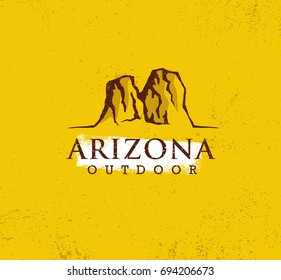 Arizona Outdoor Adventure Mountain Hiking  Creative Sign Concept. Vector Active Extreme Design on Rough Distressed Background