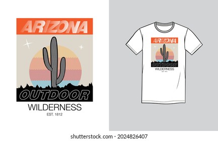 Arizona outdoor wilderness white tshirt. colorful desert vibes vector.