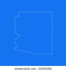 Arizona outline map, stroke. Line style. White and blue. Vector EPS8