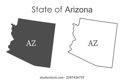 Arizona. The outline and silhouette of the state with the abbreviated abbreviation of the name. The state border. A template for the design of printed products
