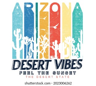 Arizona rainbow color t shirt design. Desert vibes brush paint artwork for appeal and others. 