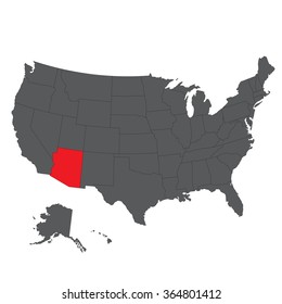 Arizona red map on gray USA map vector