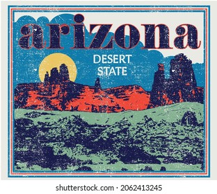 Arizona retro vector artwork for apparel, sticker, poster and other use. Vintage graphic print  fashion and others.