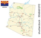 arizona road map with flag
