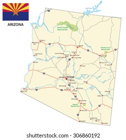 arizona road map with flag
