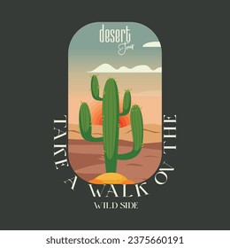 Arizona road trip hand drawn graphic print design for t shirt, apparel, sticker, batch, background, poster and others. Wild cactus vector artwork for clothing .