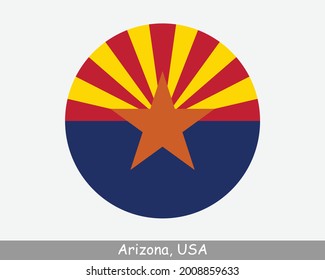 Arizona Round Circle Flag. AZ USA State Circular Button Banner Icon. Arizona United States of America State Flag. EPS Vector