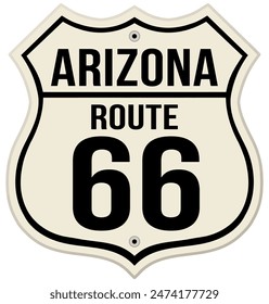 Arizona route 66 road sign in white color. Retro style vector illustration