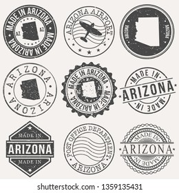 Arizona Set of Stamps. Travel Stamp. Made In Product. Design Seals Old Style Insignia.