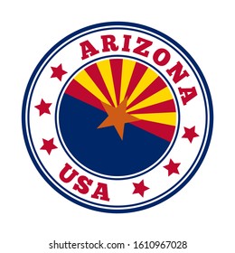 Arizona sign. Round us state logo with flag of Arizona. Vector illustration.