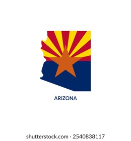 Arizona simple vector map outline. Arizona flag map design illustration of Arizona states flag inside the map vector.