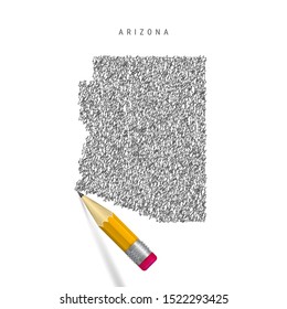 Arizona sketch scribble map isolated on white background. Hand drawn vector map of Arizona. Realistic 3D pencil with rubber.
