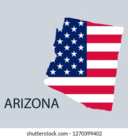 Arizona state of America with map. Flag print on map of USA for geographic themes. Map of Arizona state.