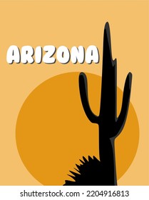 Arizona state with black cactus silhouette