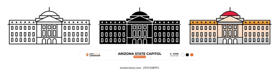 Arizona State Capitol Line Icon. US Phoenix, Color icon, Symbol, Silhouette, Editable Stroke.

