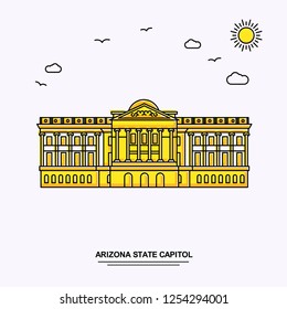 ARIZONA STATE CAPITOL Monument Poster Template. World Travel Yellow illustration Background in Line Style with beauture nature Scene