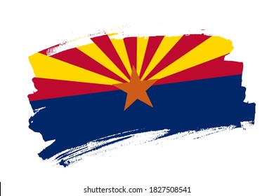 The Arizona state flag, USA. American state  banner brush concept. Horizontal vector Illustration isolated on white background.  