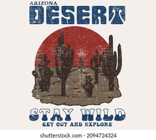 Arizona state graphic print artwork for apparel, t shirt, sticker, poster, wallpaper and others. Stay at the desert print design.
