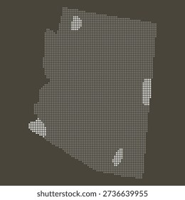 Arizona State Grey and White Dotted Map on Brown for Solar Infrastructure and Water Innovation. Arizona state dotted map.