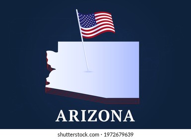 Arizona state Isometric map and USA national flag 3D isometric shape of us state Vector Illustration