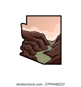 Arizona State Map with Canyon and River Perfect for Apparel, Sticker, etc