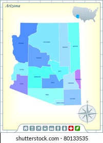 Arizona State Map With Community Assistance And Activates Icons Original Illustration