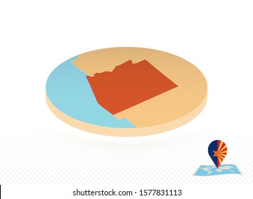 Arizona state map designed in isometric style, orange circle map of US state Arizona for web, infographic and more.