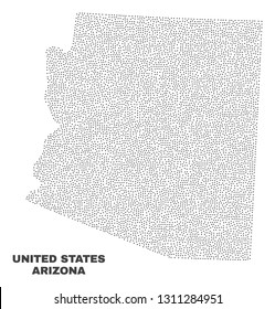 Arizona State map designed with tiny points. Vector abstraction in black color is isolated on a white background. Scattered tiny points are organized into Arizona State map.