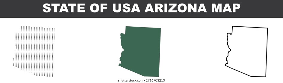 Mapa del estado de Arizona en diferentes estilos sobre fondo blanco varias ilustraciones de mapas de Arizona