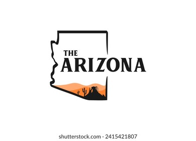 Arizona state map logo design, with green canyon illustration silhouette view.