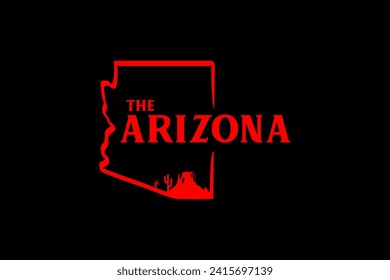 Arizona state map outline logo design, with green canyon illustration silhouette view.