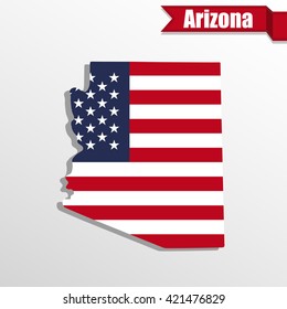 Arizona  State map with US flag inside and ribbon